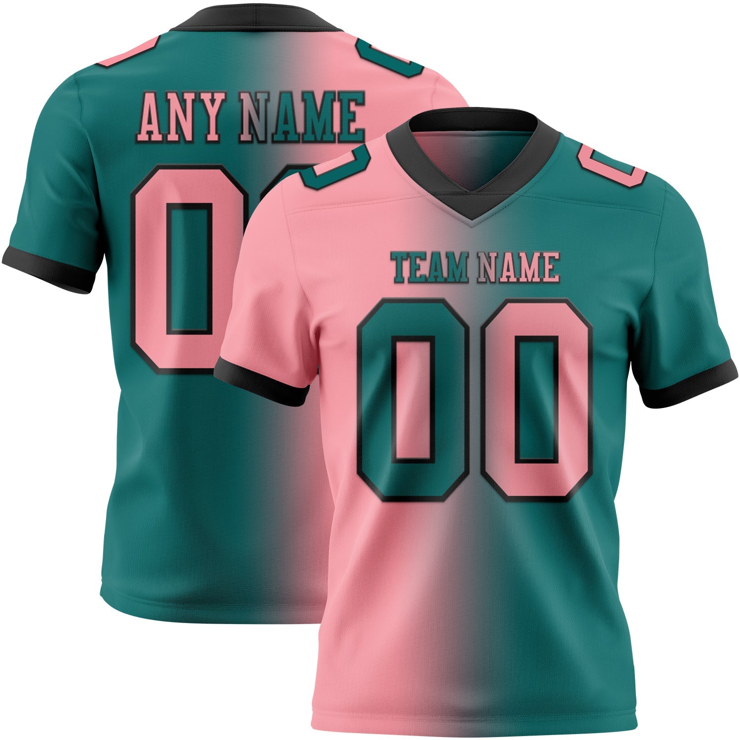 Custom Teal Medium Pink-Black Authentic Gradient Fashion Football Jersey - Main View