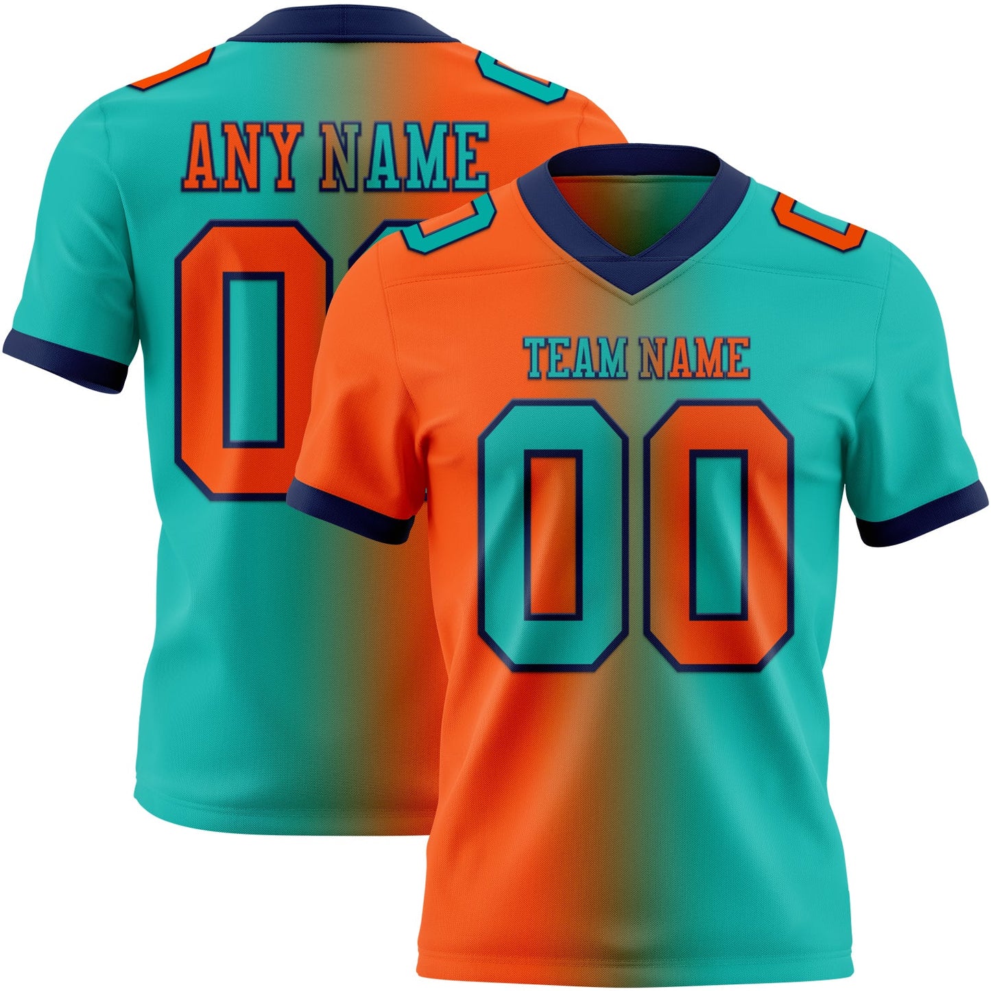 Custom Aqua Orange-Navy Authentic Gradient Fashion Football Jersey - Main View