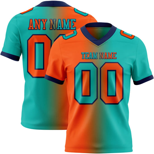 Custom Aqua Orange-Navy Authentic Gradient Fashion Football Jersey - Main View