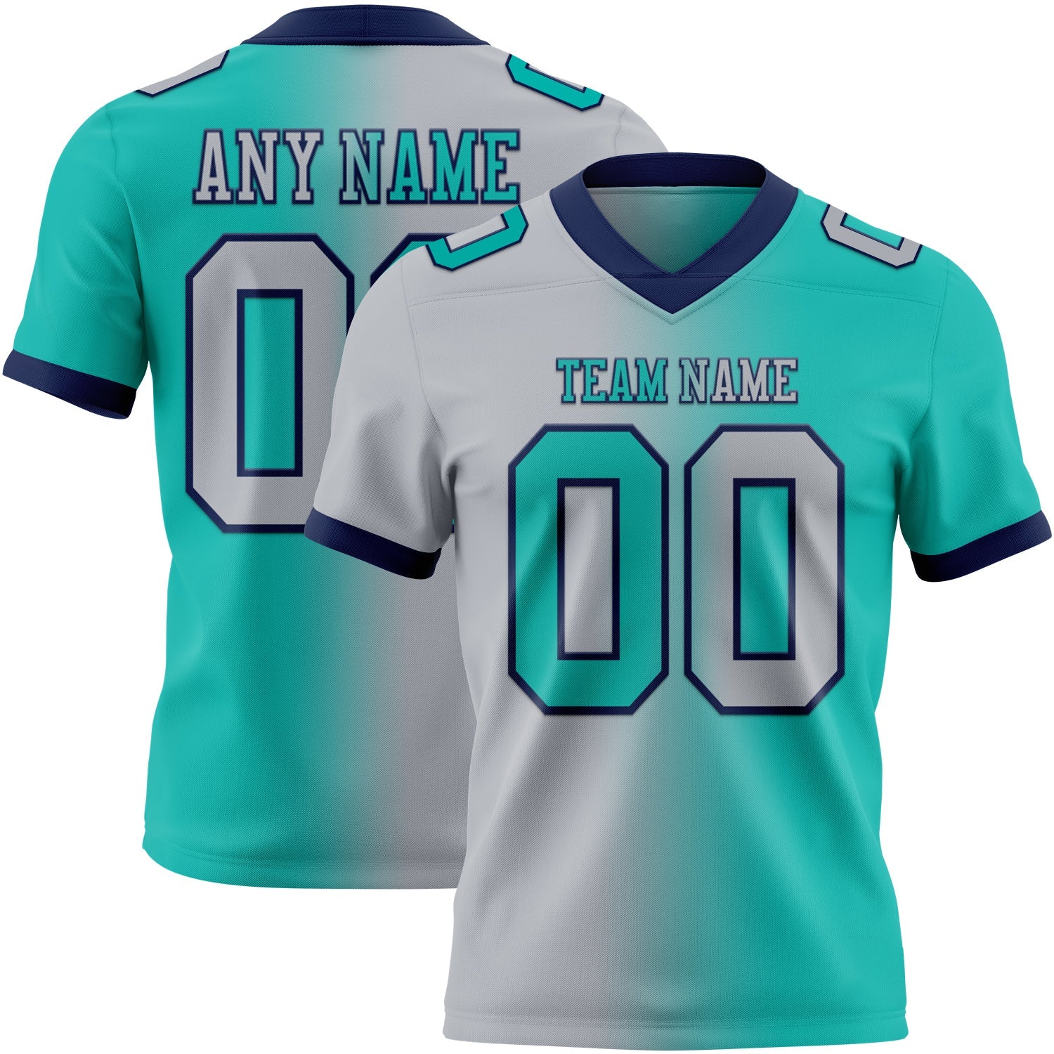 Custom Aqua Gray-Navy Authentic Gradient Fashion Football Jersey - Main View