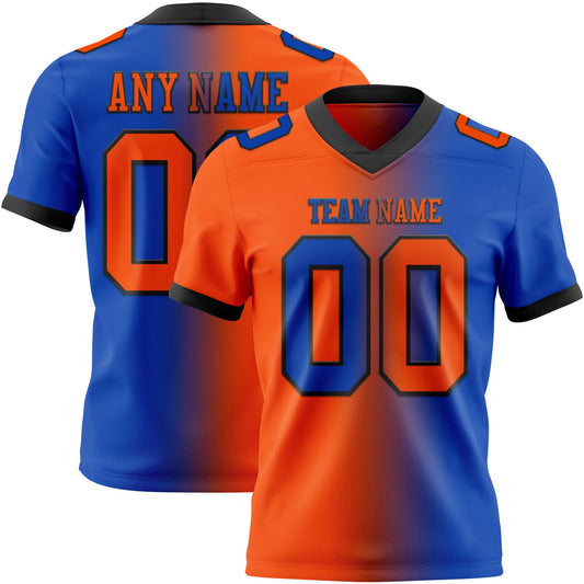 Custom Thunder Blue Orange-Black Authentic Gradient Fashion Football Jersey - Main View