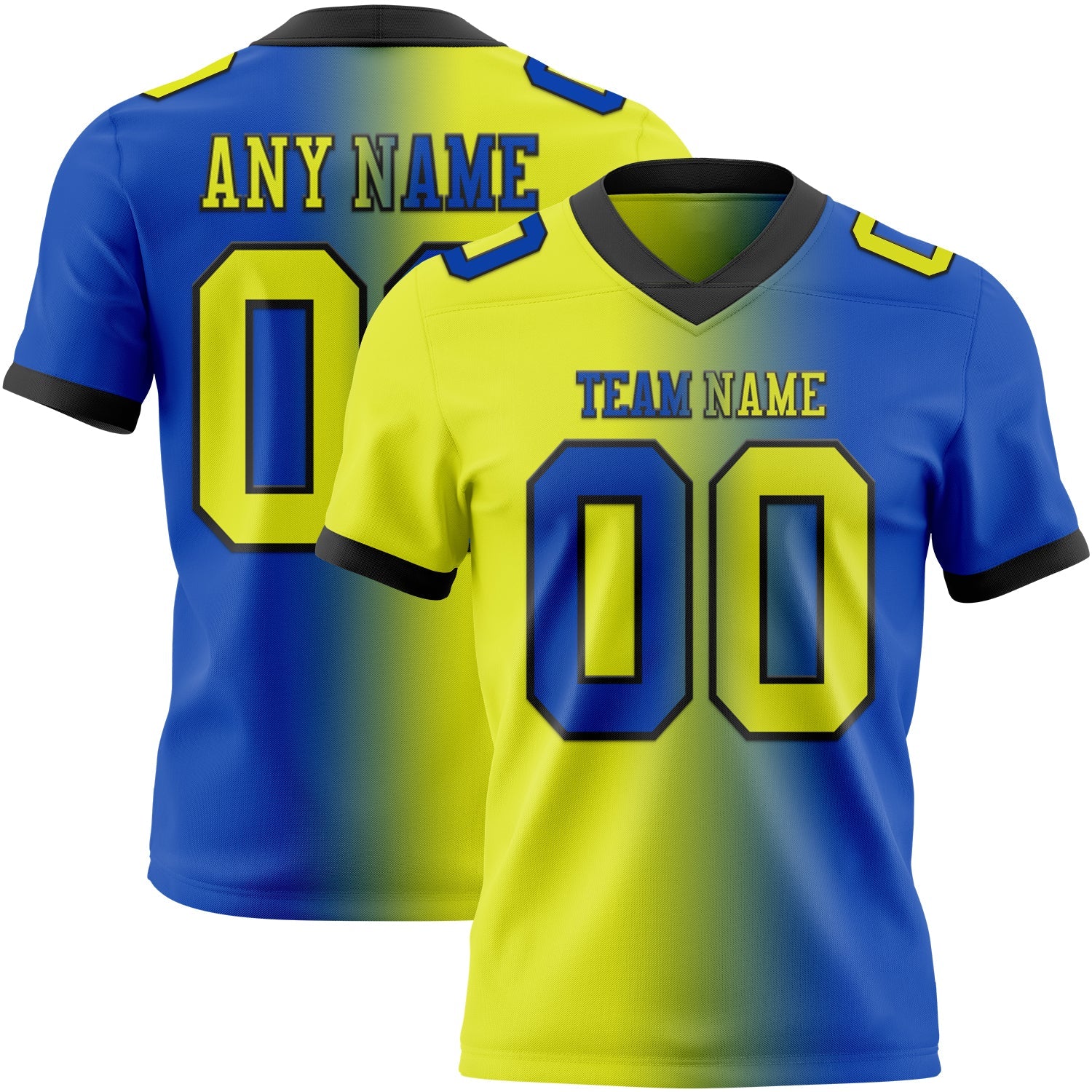Custom Thunder Blue Neon Yellow-Black Authentic Gradient Fashion Football Jersey - Main View