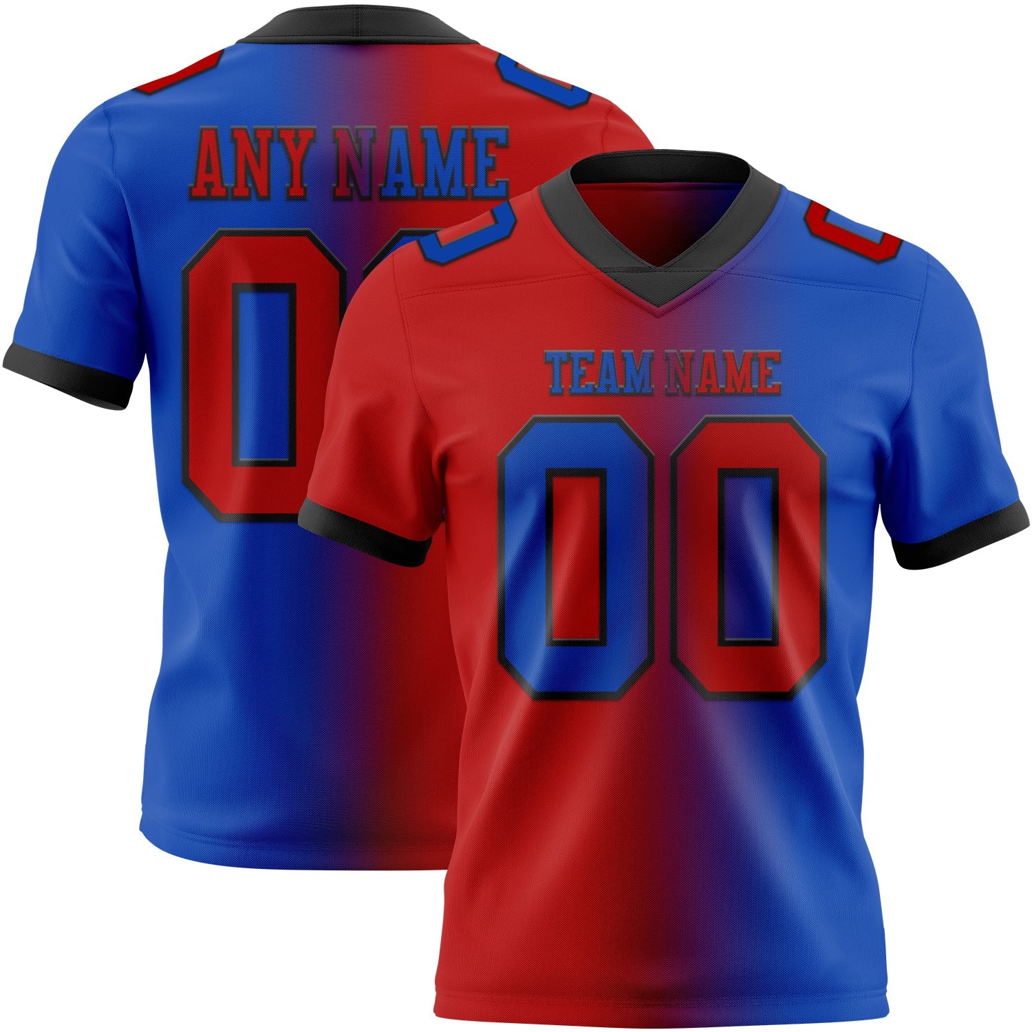 Custom Thunder Blue Red-Black Authentic Gradient Fashion Football Jersey - Main View