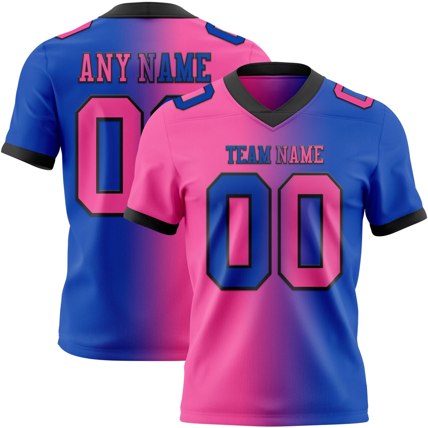 Custom Thunder Blue Pink-Black Authentic Gradient Fashion Football Jersey - Main View