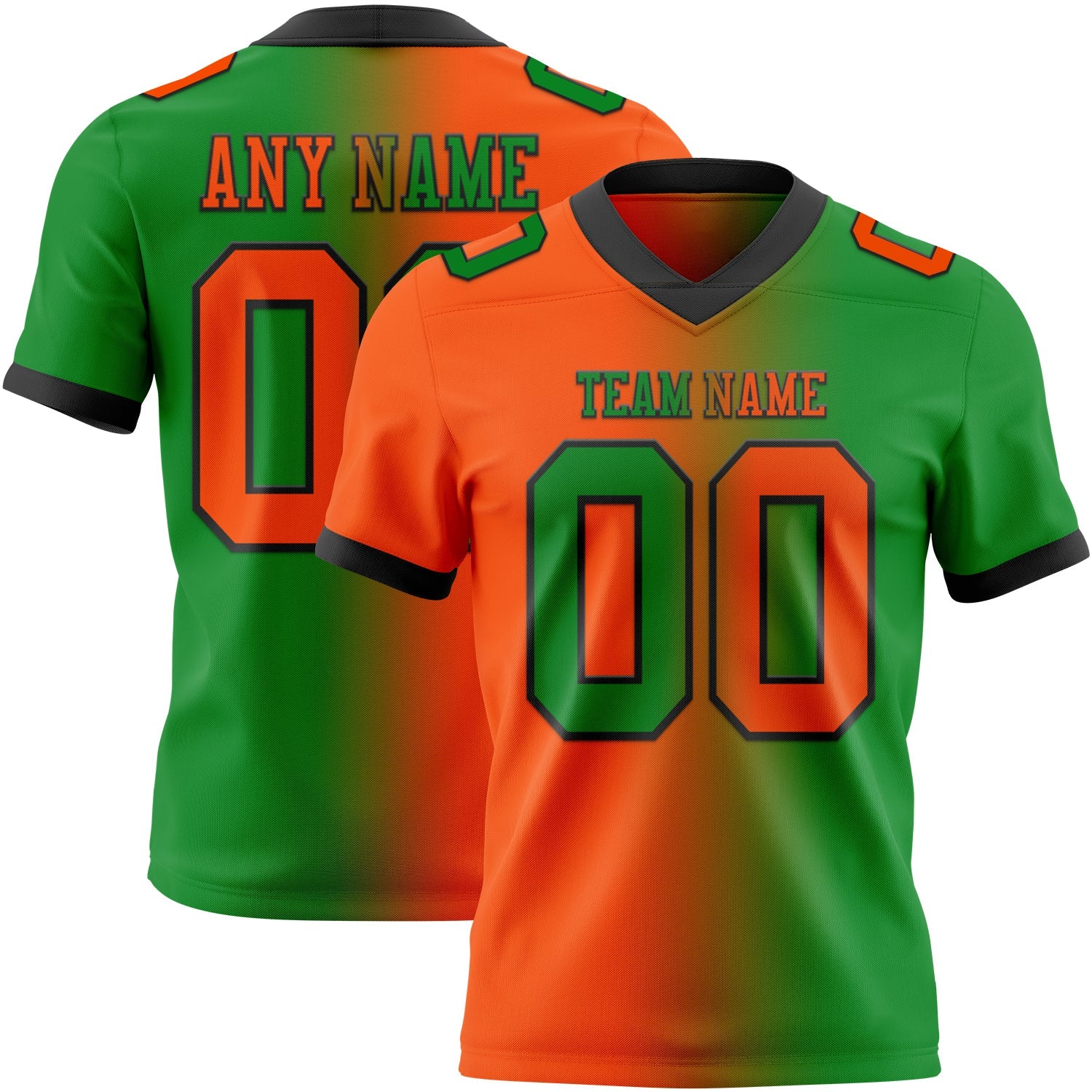 Custom Grass Green Orange-Black Authentic Gradient Fashion Football Jersey - Main View