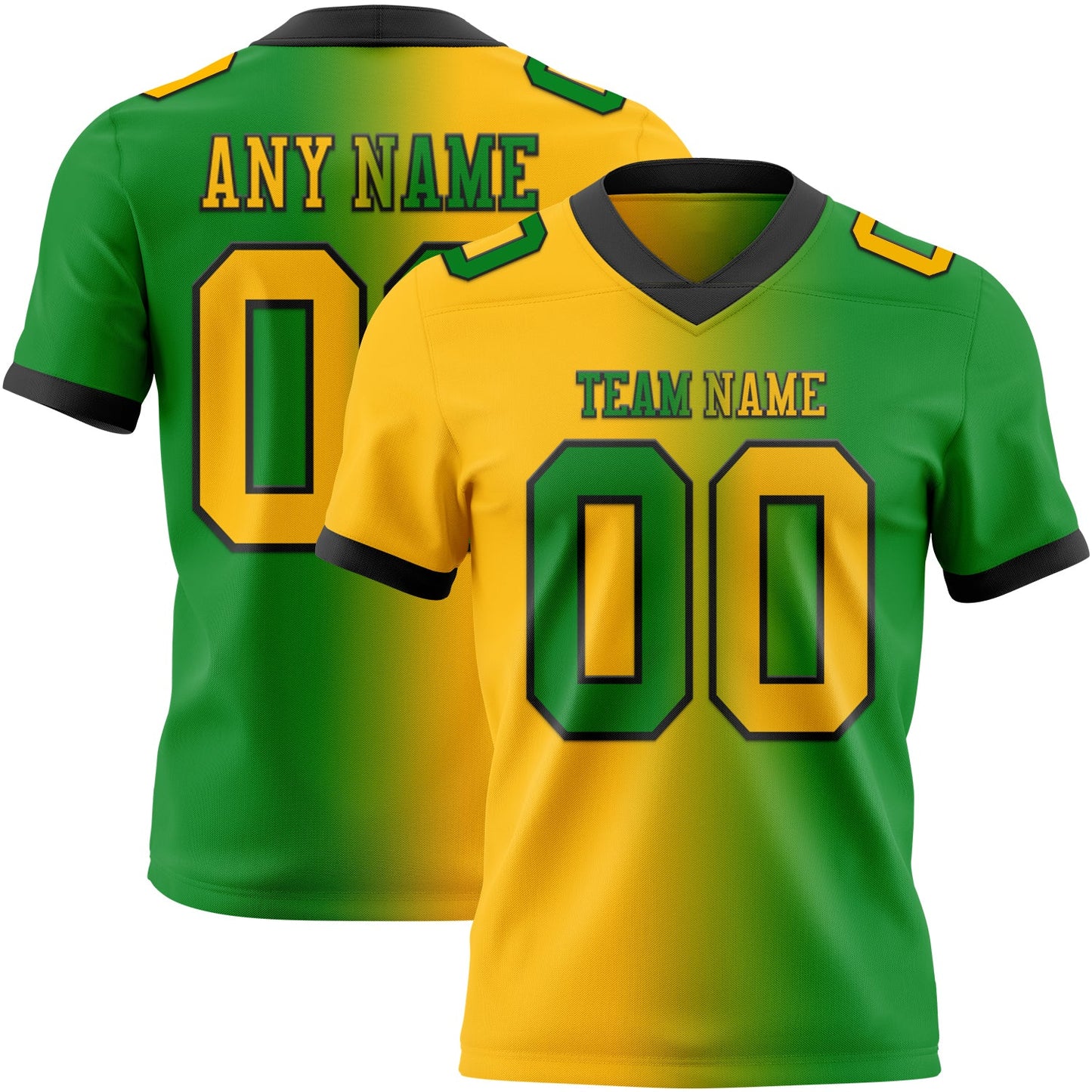 Custom Grass Green Gold-Black Authentic Gradient Fashion Football Jersey - Main View