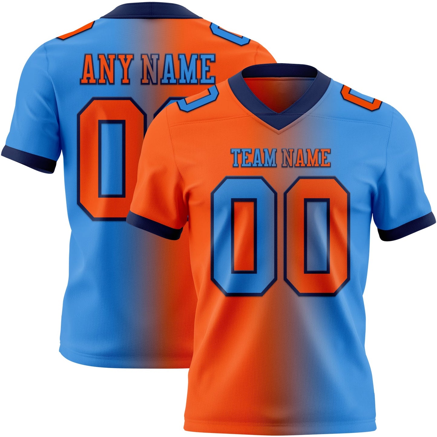 Custom Powder Blue Orange-Navy Authentic Gradient Fashion Football Jersey - Main View