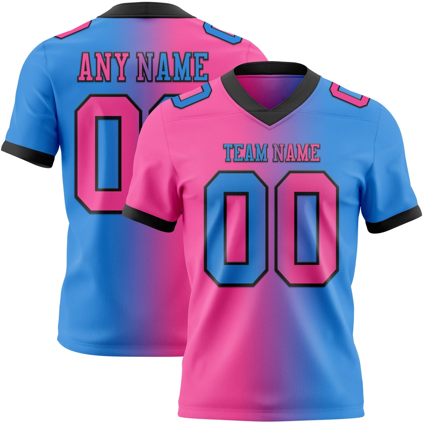 Custom Powder Blue Pink-Black Authentic Gradient Fashion Football Jersey - Main View