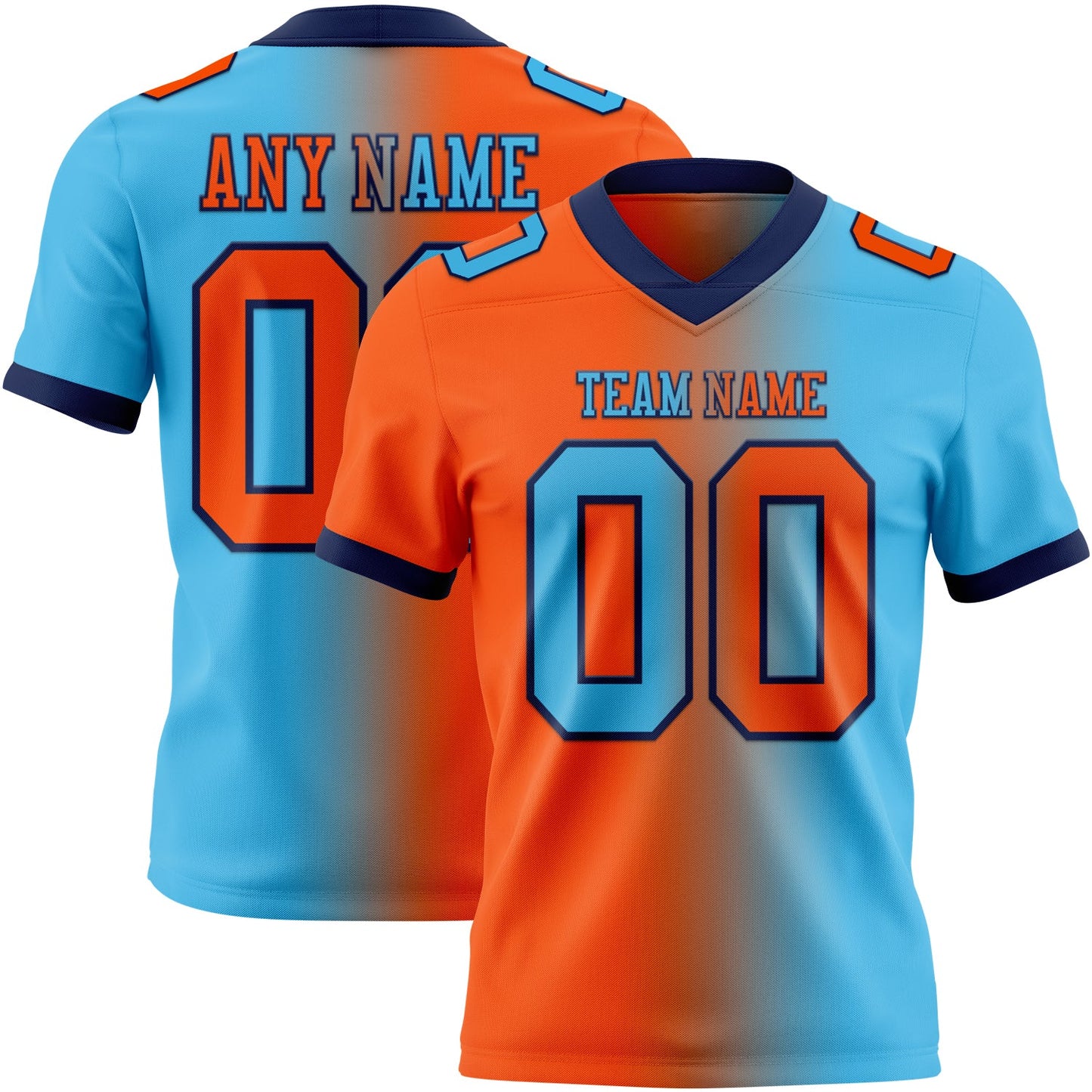 Custom Sky Blue Orange-Navy Authentic Gradient Fashion Football Jersey - Main View