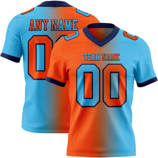 Custom Sky Blue Orange-Navy Authentic Gradient Fashion Football Jersey - Main View
