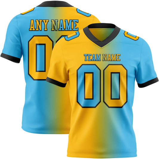 Custom Sky Blue Gold-Black Authentic Gradient Fashion Football Jersey - Main View