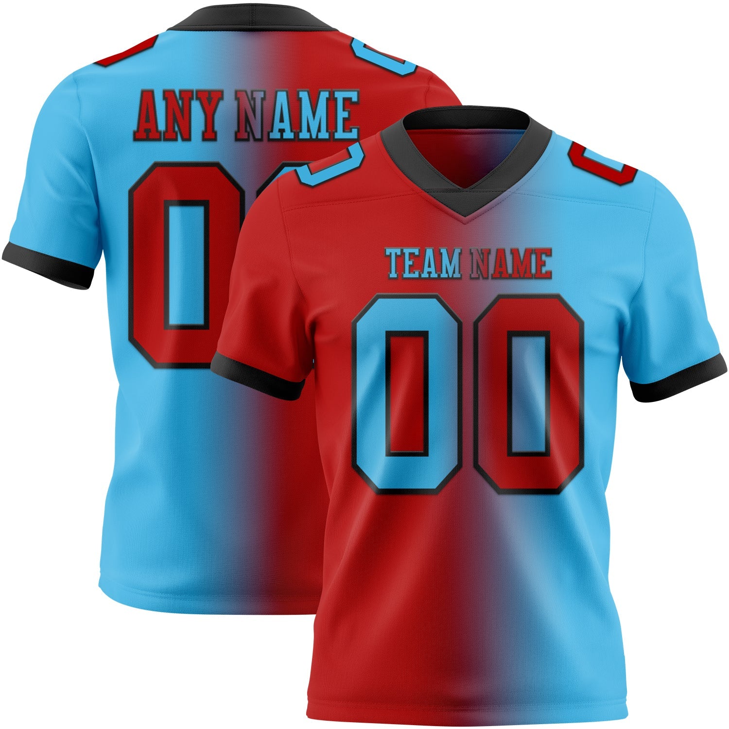 Custom Sky Blue Red-Black Authentic Gradient Fashion Football Jersey - Main View