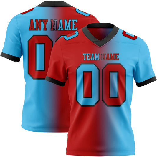 Custom Sky Blue Red-Black Authentic Gradient Fashion Football Jersey - Main View