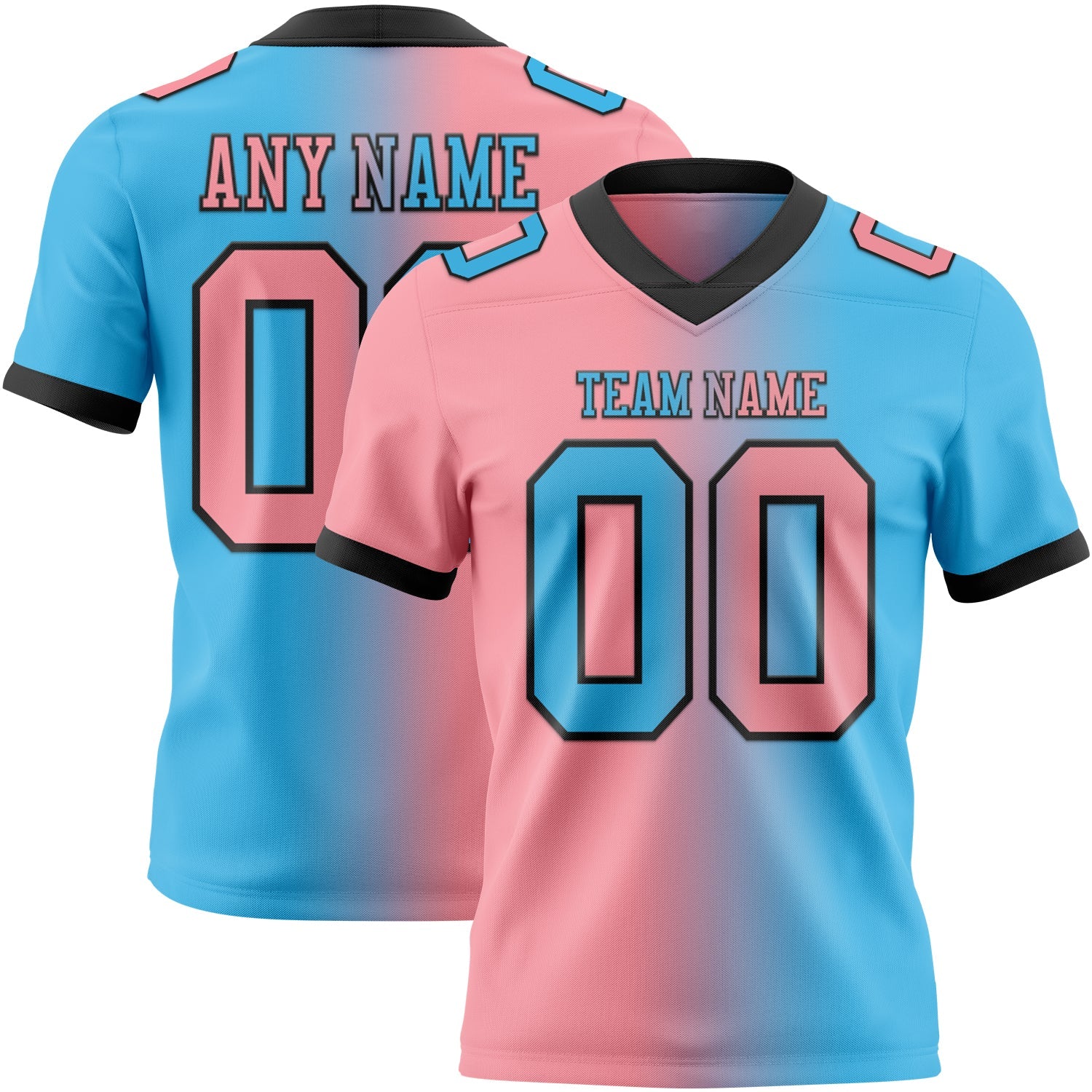 Custom Sky Blue Medium Pink-Black Authentic Gradient Fashion Football Jersey - Main View