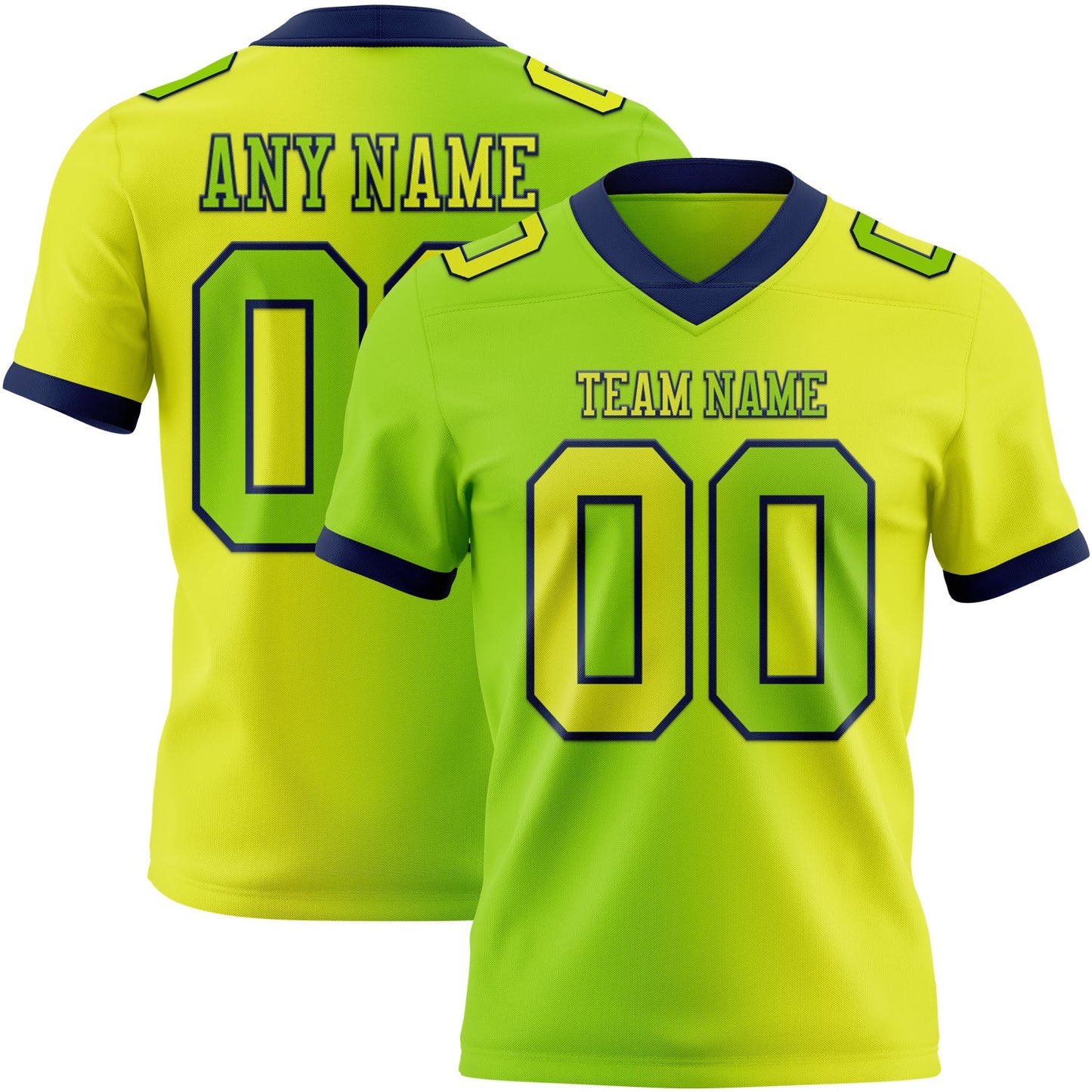 Custom Neon Yellow Neon Green-Navy Authentic Gradient Fashion Football Jersey - Main View