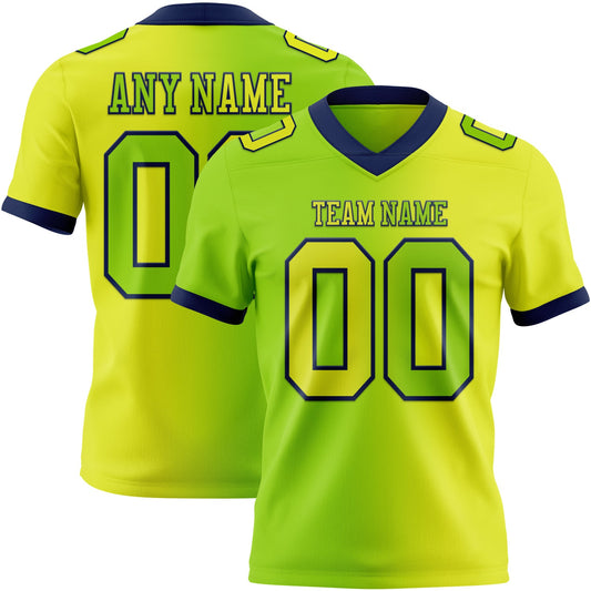 Custom Neon Yellow Neon Green-Navy Authentic Gradient Fashion Football Jersey - Main View