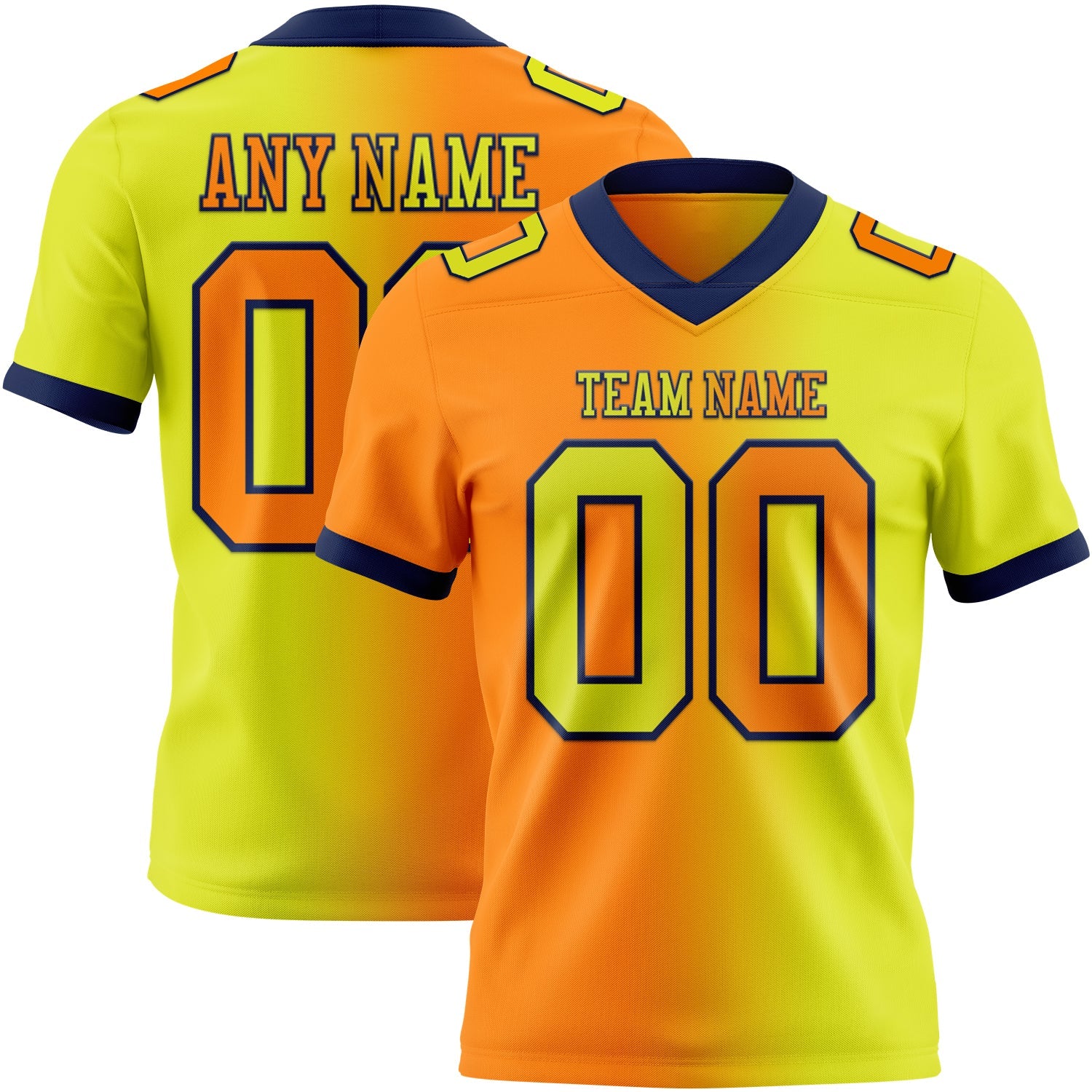 Custom Neon Yellow Bay Orange-Navy Authentic Gradient Fashion Football Jersey - Main View