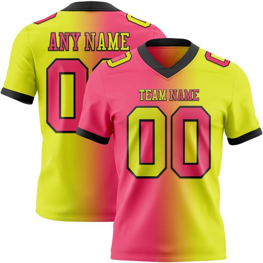 Custom Neon Yellow Neon Pink-Black Authentic Gradient Fashion Football Jersey - Main View