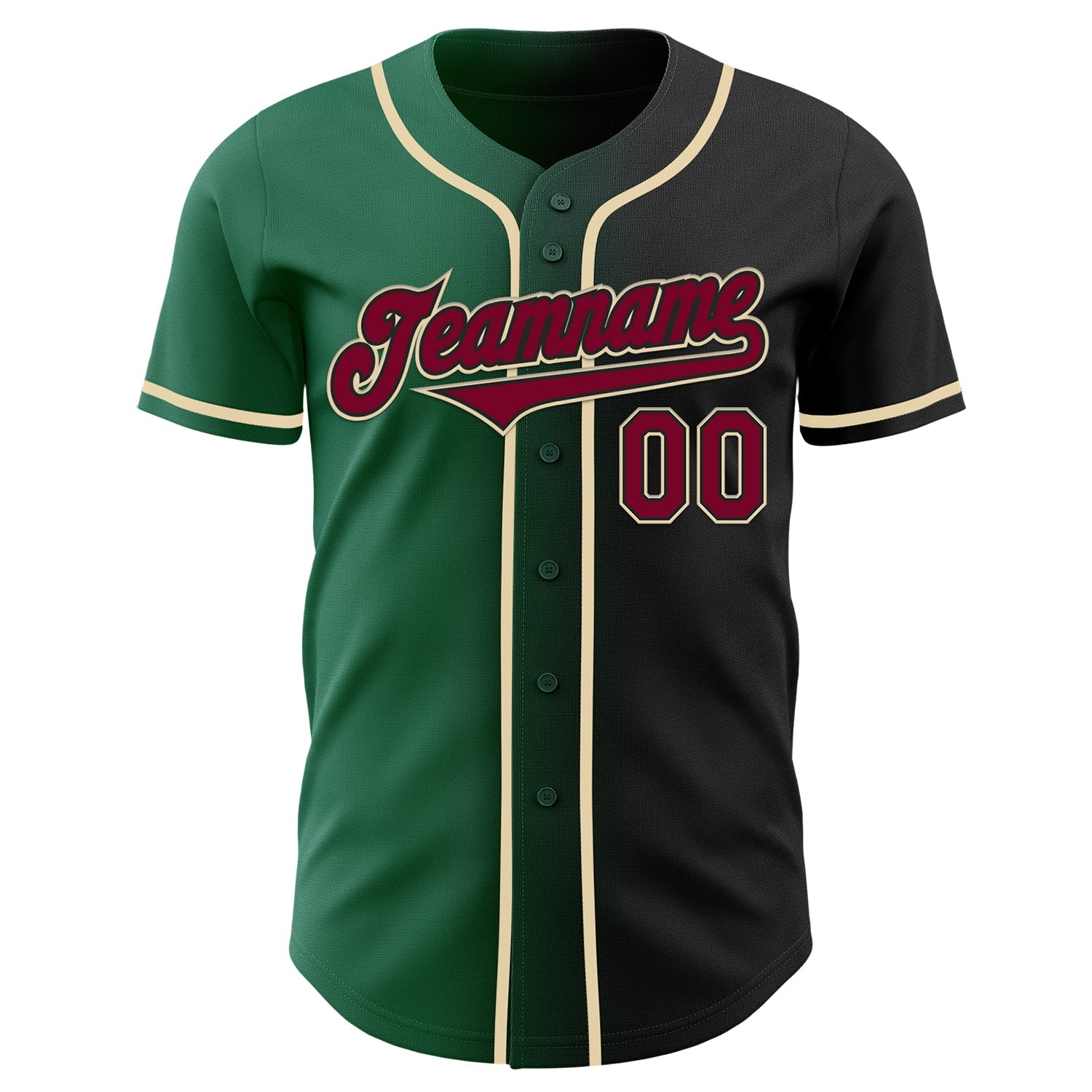Custom Black Maroon Kelly Green-Cream Authentic Gradient Fashion Baseball Jersey view 2