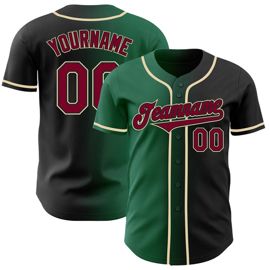 Custom Black Maroon Kelly Green-Cream Authentic Gradient Fashion Baseball Jersey - Main View