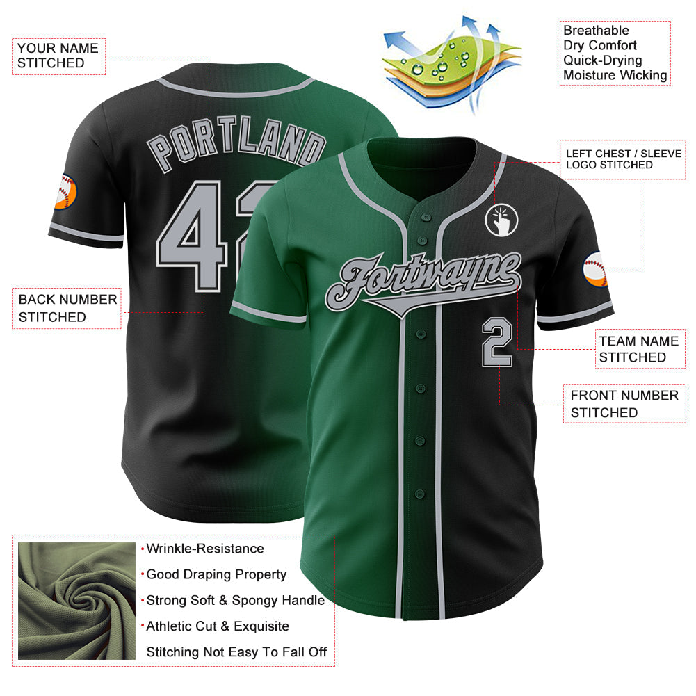 Custom Black Gray-Kelly Green Authentic Gradient Fashion Baseball Jersey view 3