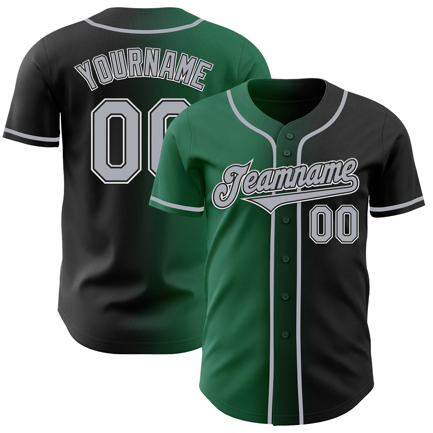 Custom Black Gray-Kelly Green Authentic Gradient Fashion Baseball Jersey - Main View