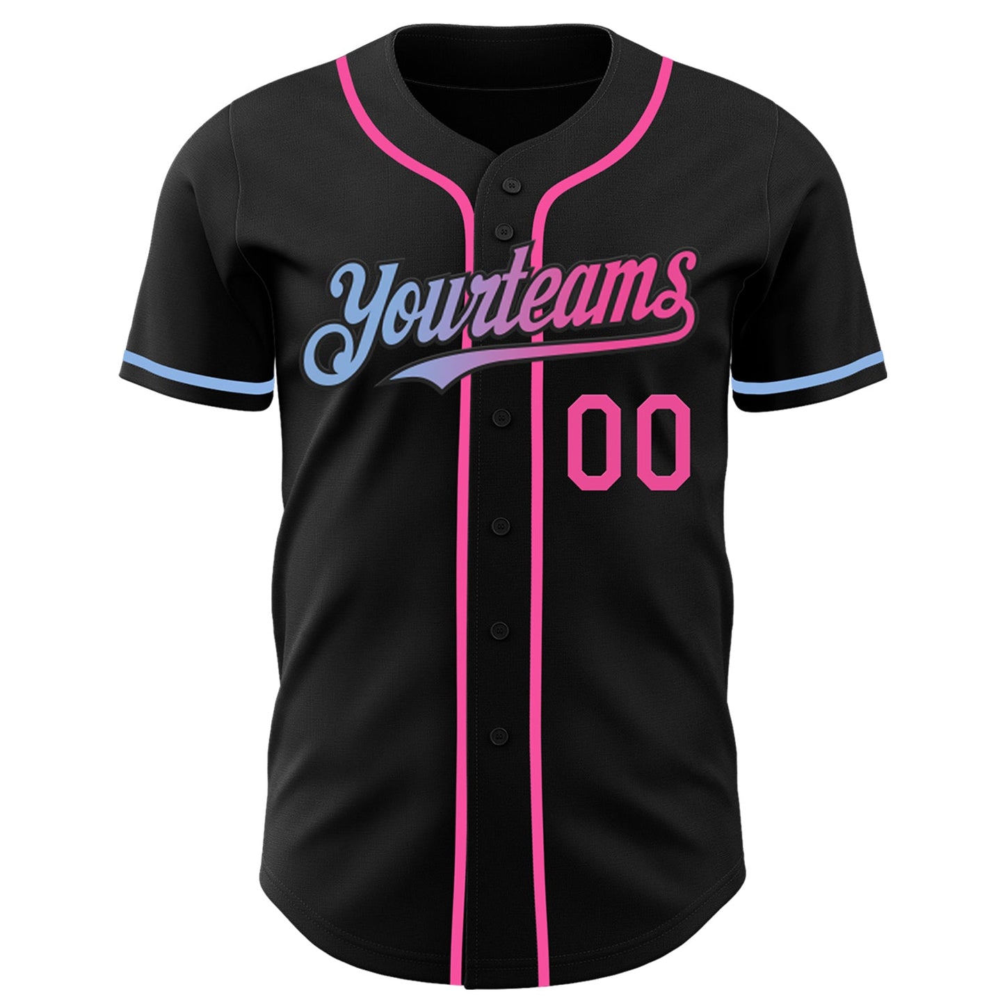 Custom Black Pink-Light Blue Authentic Gradient Fashion Baseball Jersey view 2