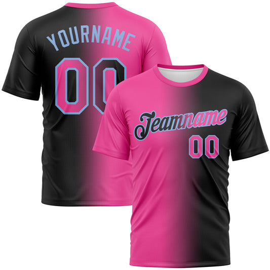 Custom Black Pink-Light Blue Gradient Fashion Performance T-Shirt - Main View