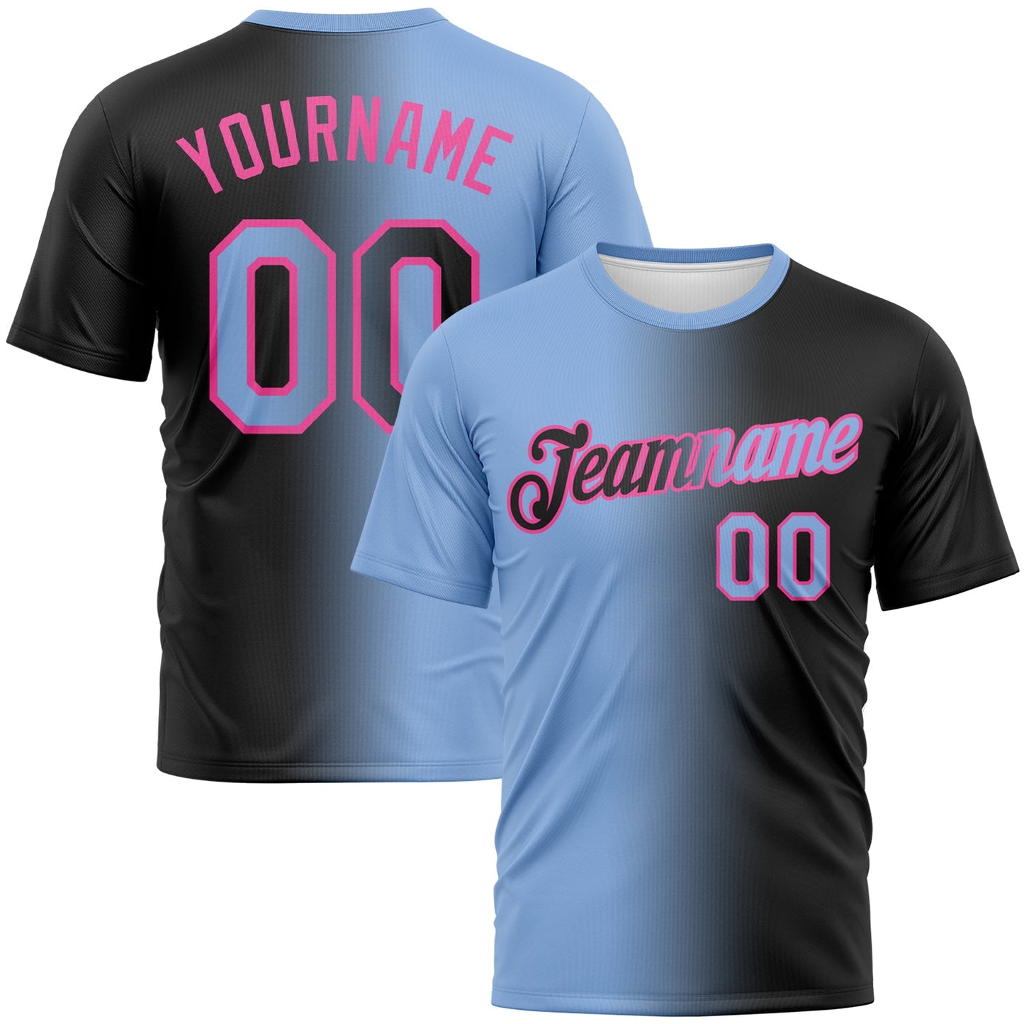 Custom Black Light Blue-Pink Gradient Fashion Performance T-Shirt - Main View