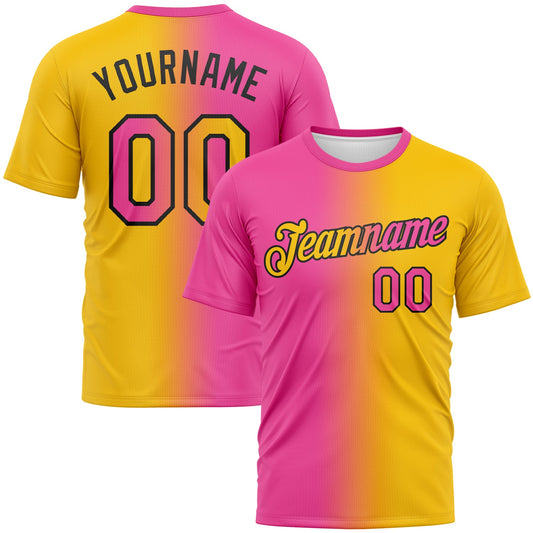 Custom Yellow Pink-Black Gradient Fashion Performance T-Shirt - Main View