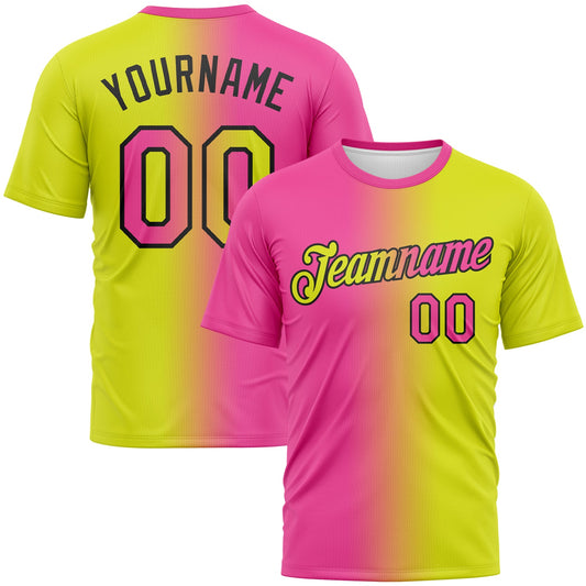 Custom Neon Yellow Pink-Black Gradient Fashion Performance T-Shirt - Main View