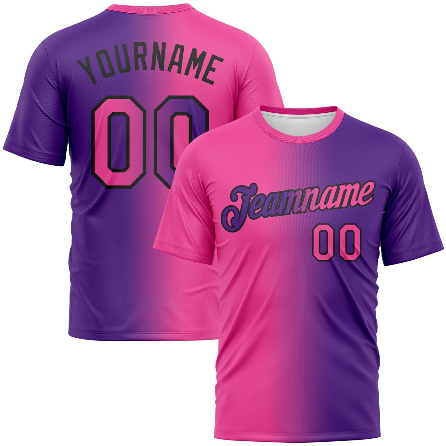 Custom Purple Pink-Black Gradient Fashion Performance T-Shirt - Main View