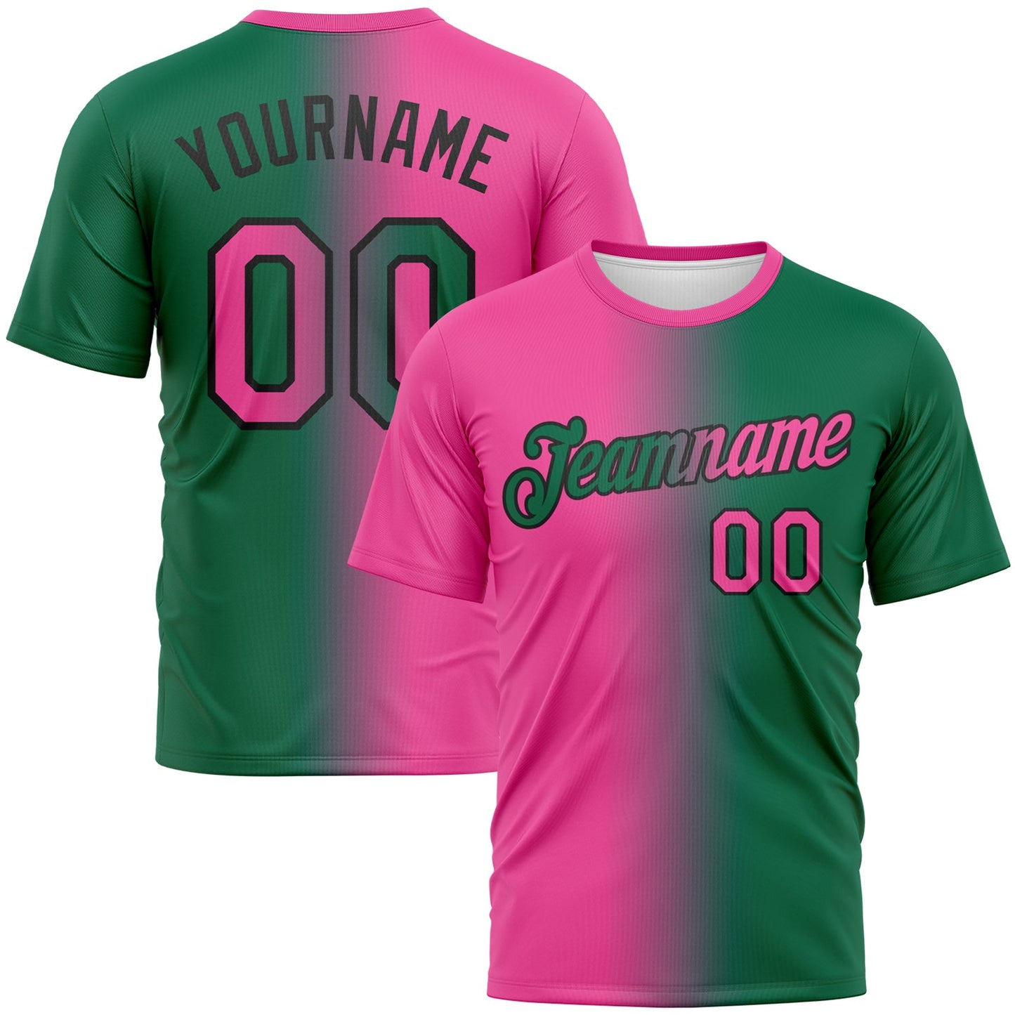 Custom Kelly Green Pink-Black Gradient Fashion Performance T-Shirt - Main View