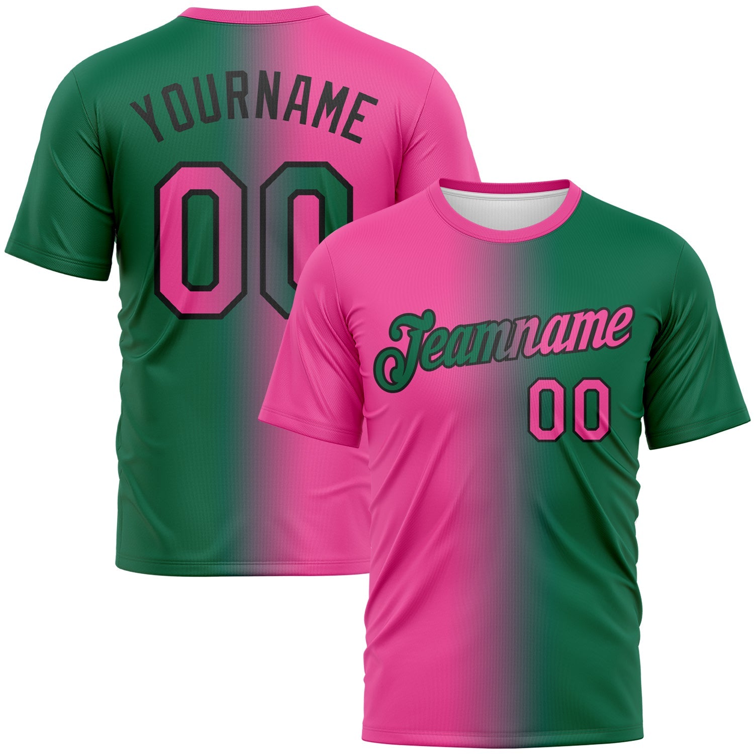 Custom Kelly Green Pink-Black Gradient Fashion Performance T-Shirt - Main View