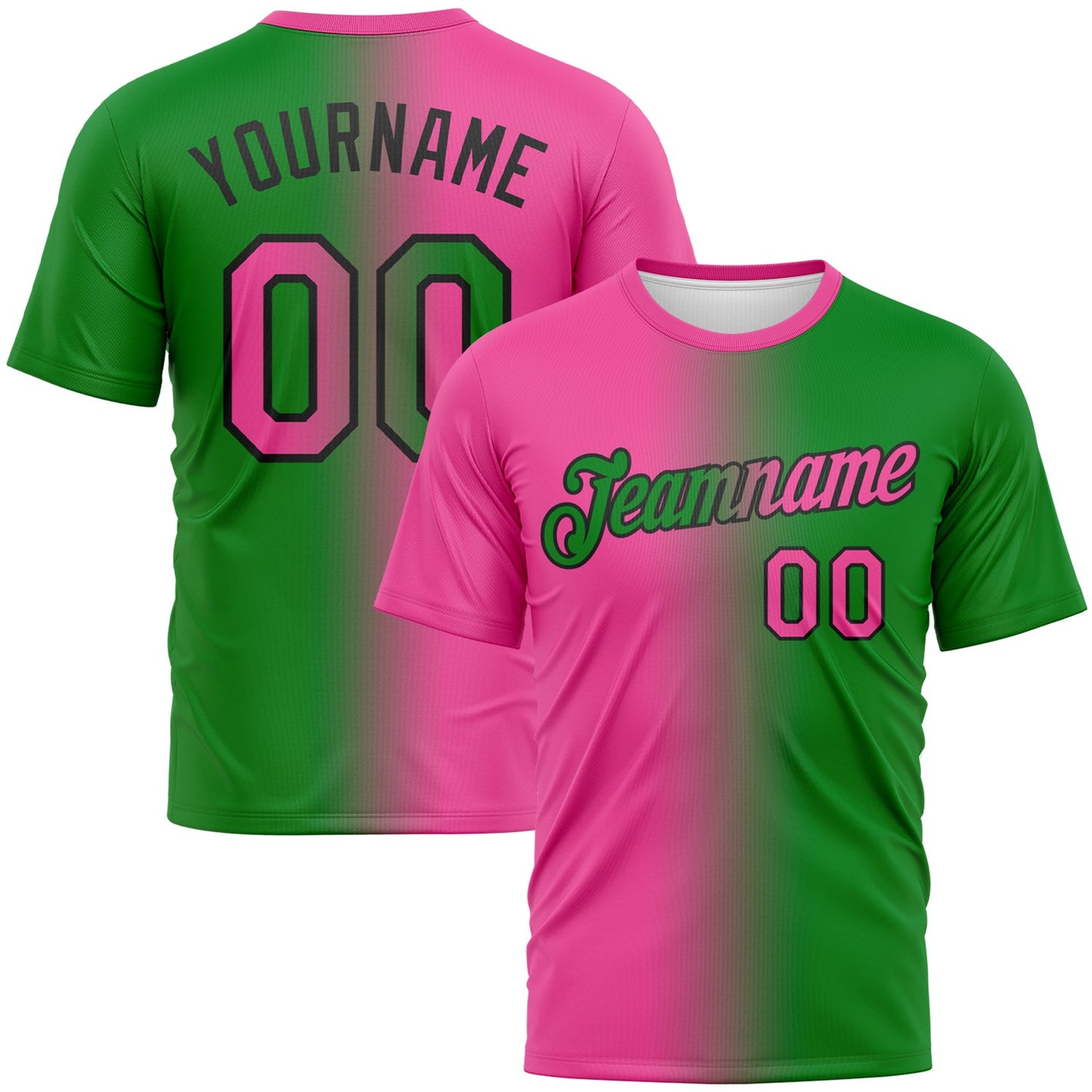 Custom Grass Green Pink-Black Gradient Fashion Performance T-Shirt - Main View