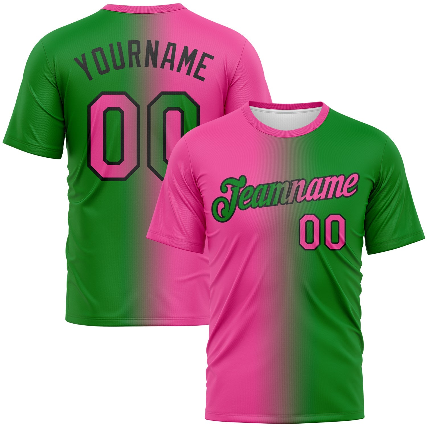 Custom Grass Green Pink-Black Gradient Fashion Performance T-Shirt - Main View
