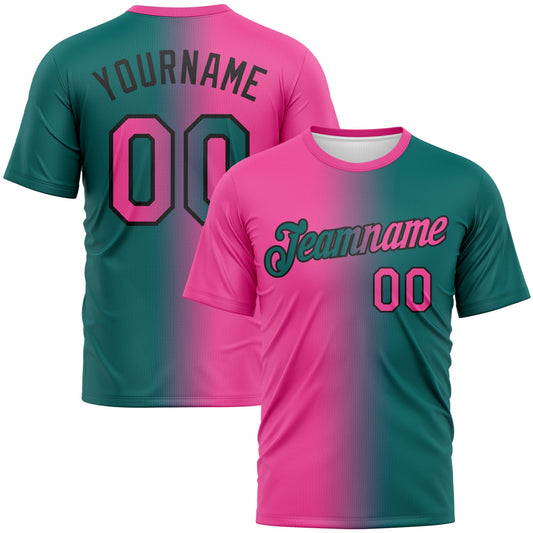 Custom Teal Pink-Black Gradient Fashion Performance T-Shirt - Main View