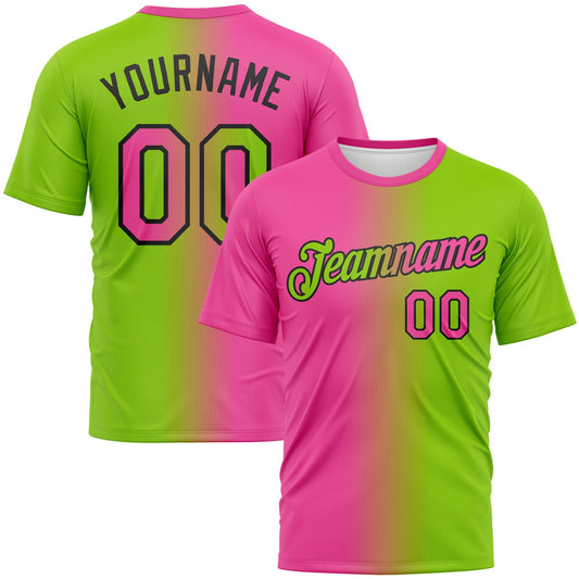 Custom Neon Green Pink-Black Gradient Fashion Performance T-Shirt - Main View