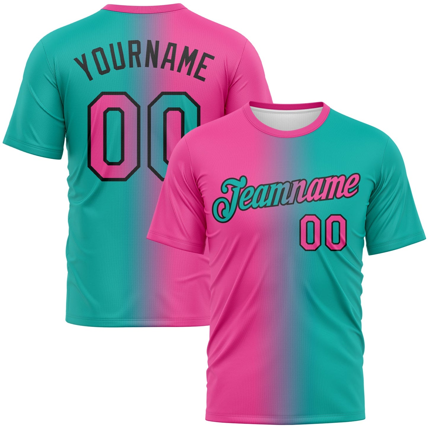Custom Aqua Pink-Black Gradient Fashion Performance T-Shirt - Main View