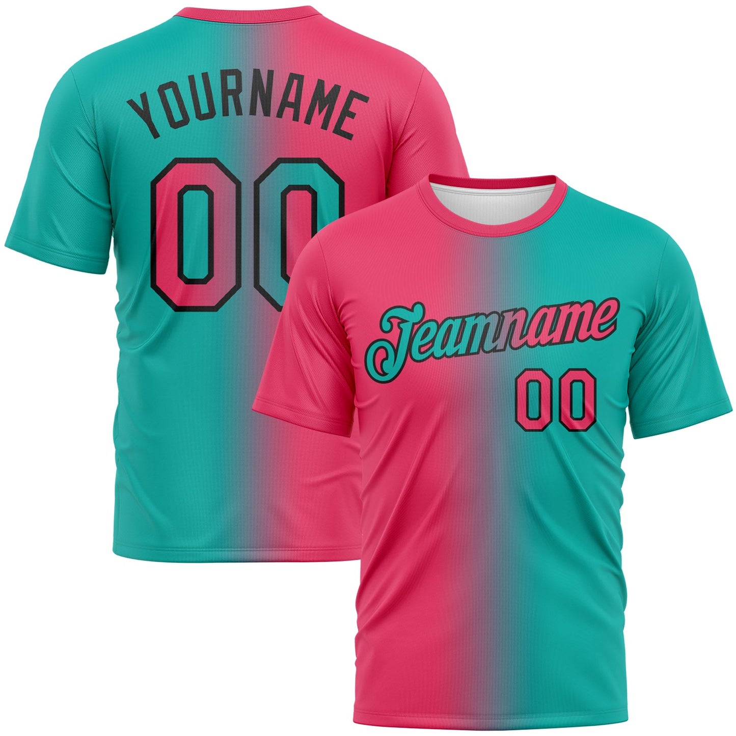 Custom Aqua Neon Pink-Black Gradient Fashion Performance T-Shirt - Main View