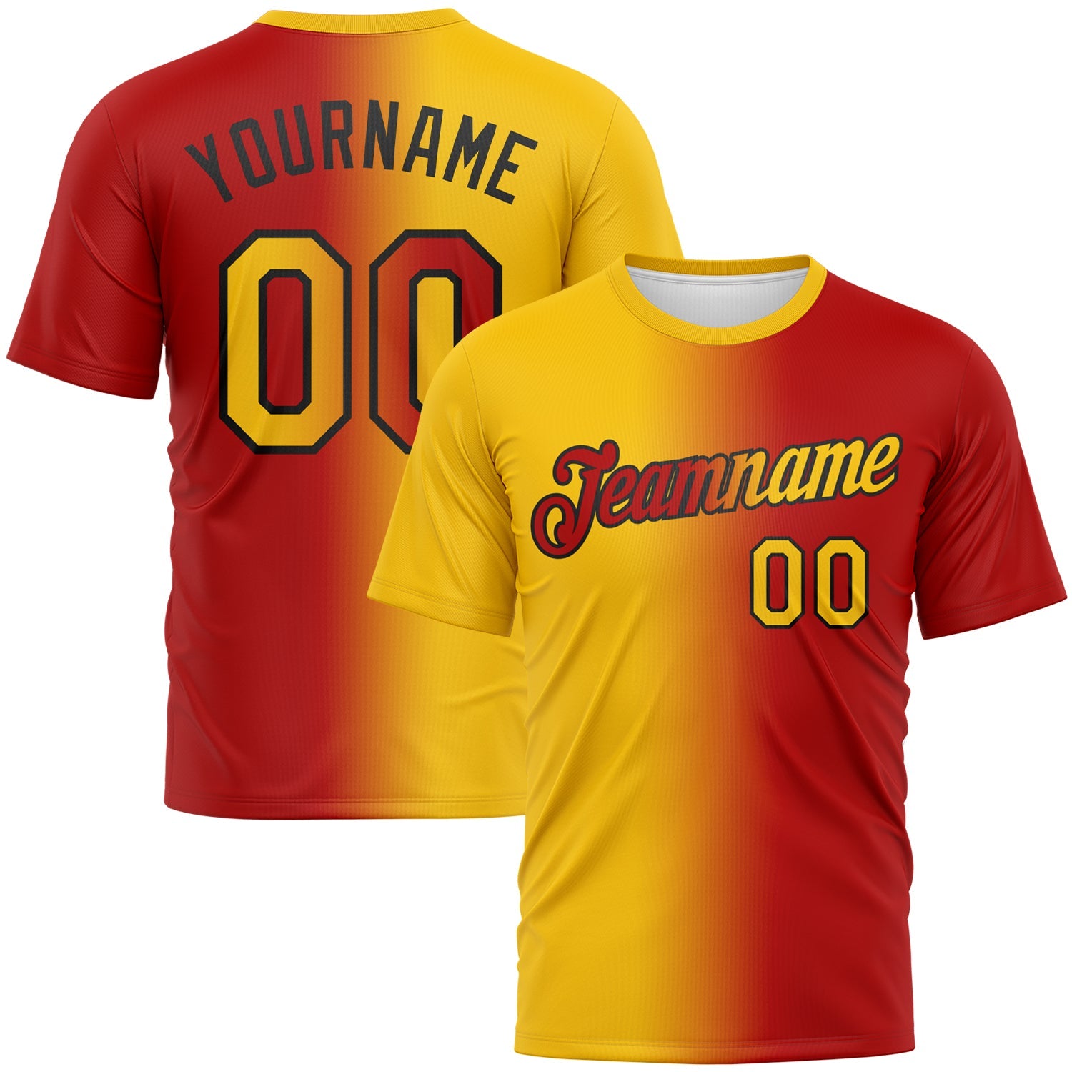 Custom Red Yellow-Black Gradient Fashion Performance T-Shirt - Main View