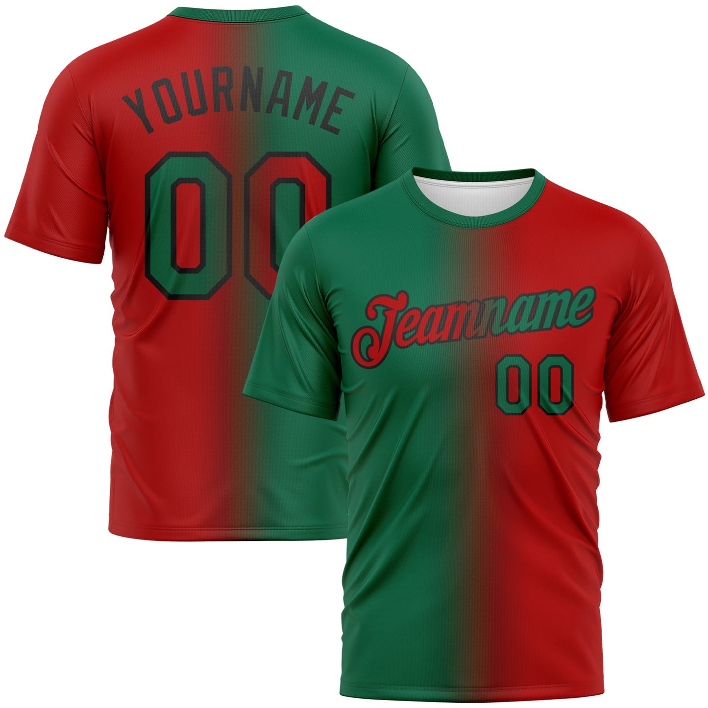 Custom Red Kelly Green-Black Gradient Fashion Performance T-Shirt - Main View