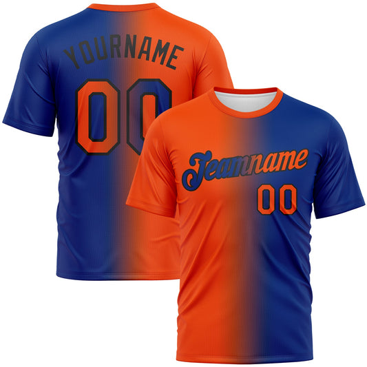 Custom Royal Orange-Black Gradient Fashion Performance T-Shirt - Main View