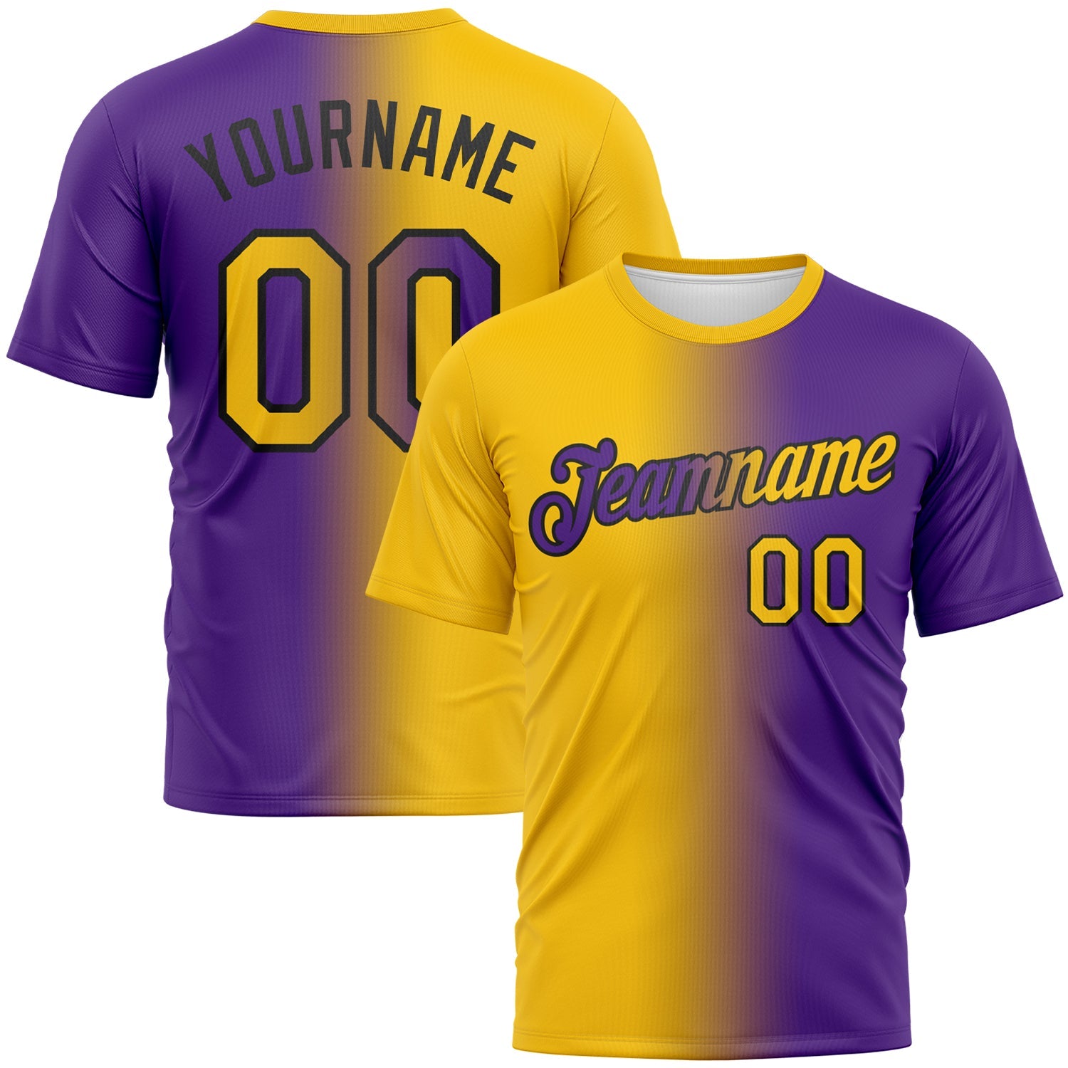 Custom Purple Yellow-Black Gradient Fashion Performance T-Shirt - Main View