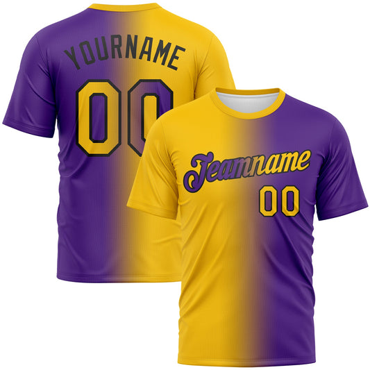 Custom Purple Yellow-Black Gradient Fashion Performance T-Shirt - Main View