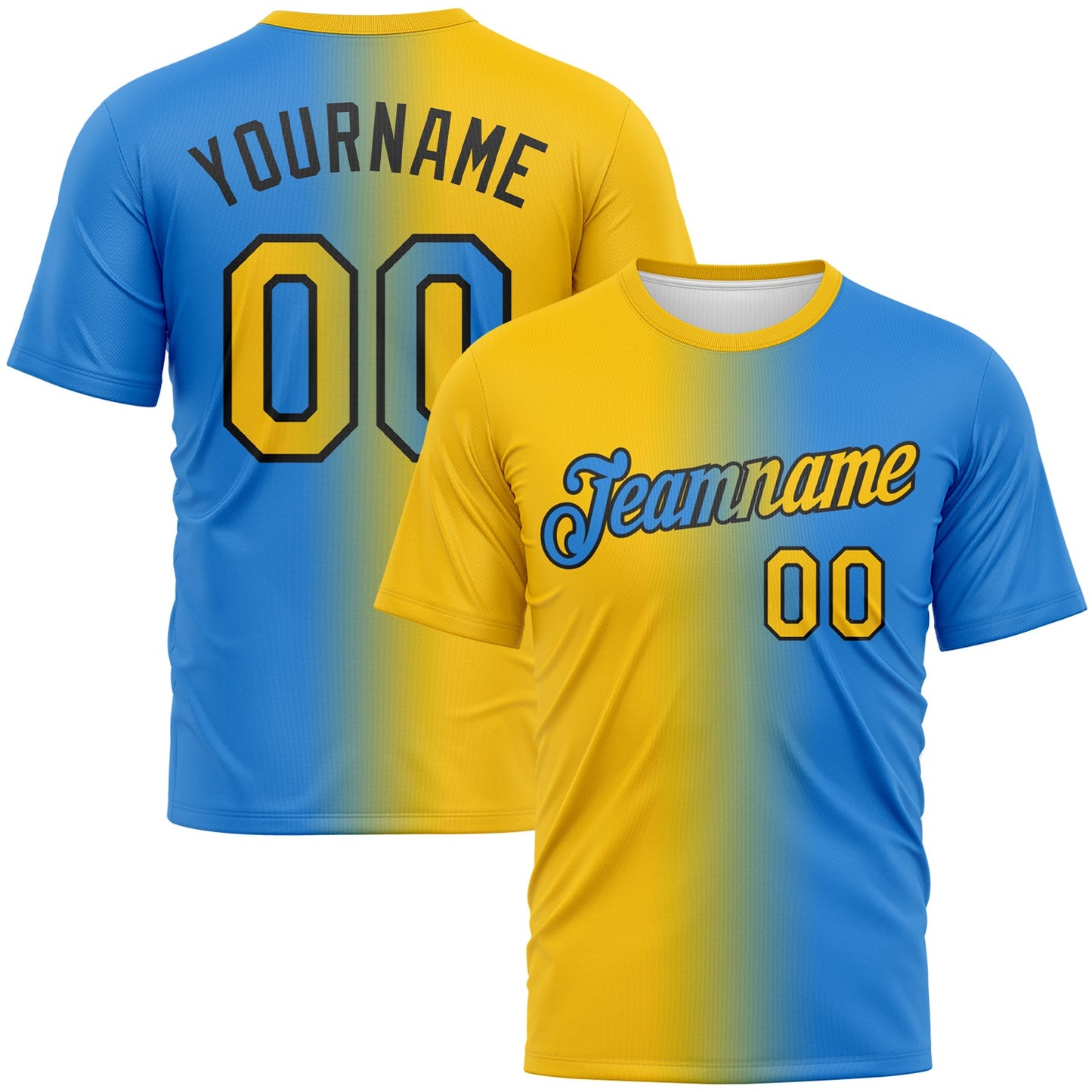 Custom Powder Blue Yellow-Black Gradient Fashion Performance T-Shirt - Main View
