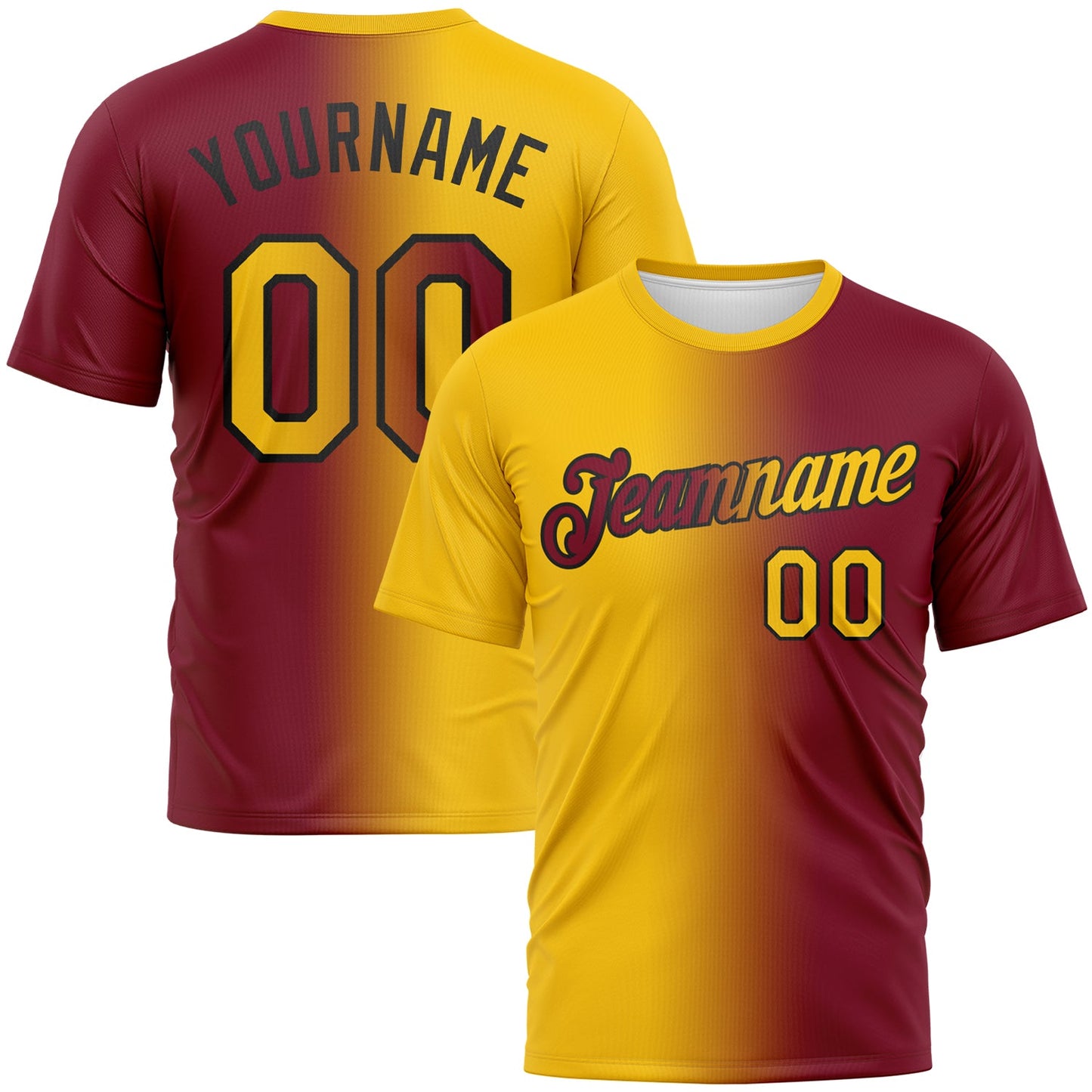 Custom Crimson Yellow-Black Gradient Fashion Performance T-Shirt - Main View
