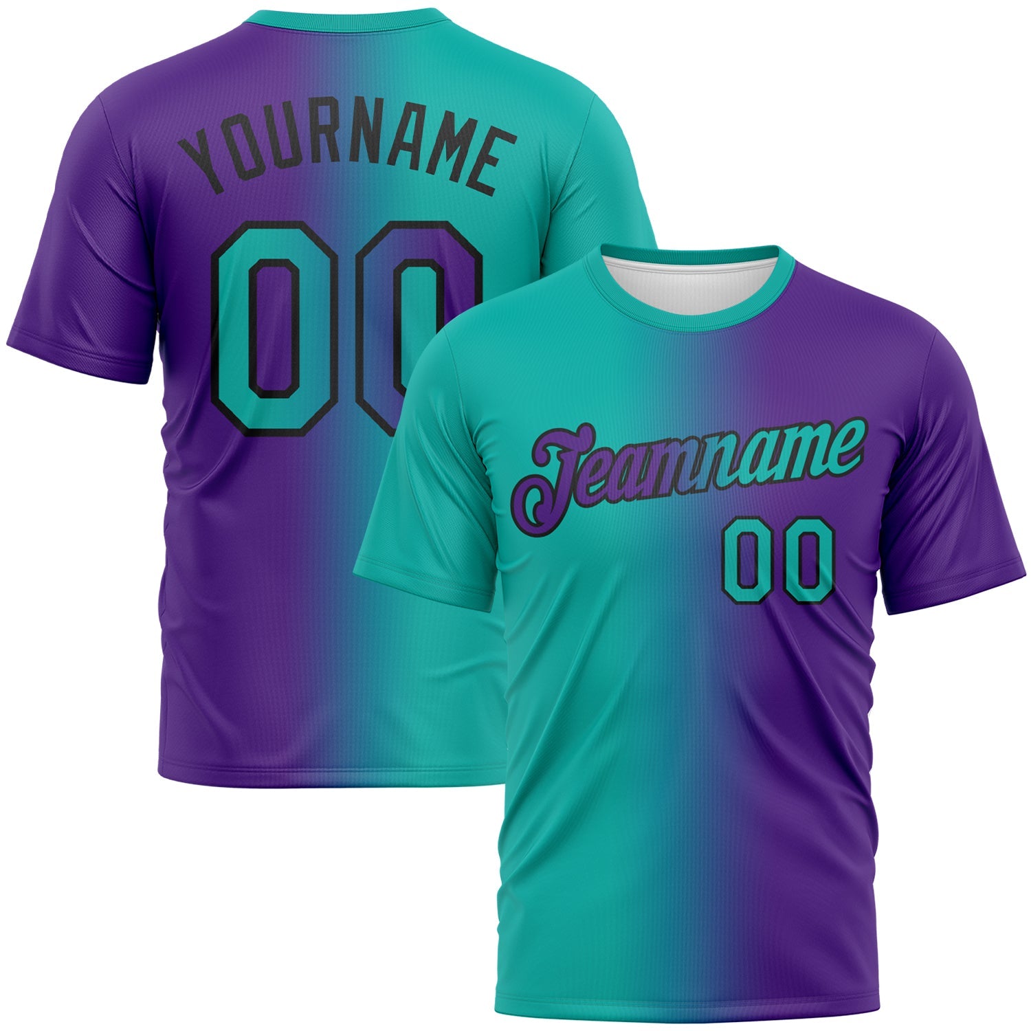 Custom Purple Aqua-Black Gradient Fashion Performance T-Shirt - Main View