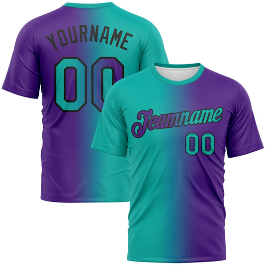 Custom Purple Aqua-Black Gradient Fashion Performance T-Shirt - Main View