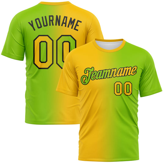 Custom Neon Green Yellow-Black Gradient Fashion Performance T-Shirt - Main View